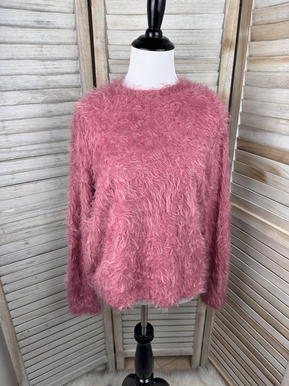 Mango Blush Dusty Rose Eyelash Cozy Oversize Style Sweater Size Small